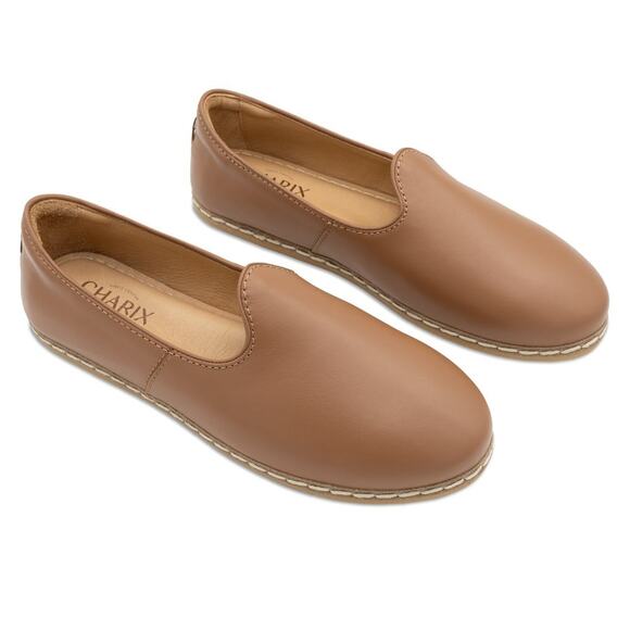 Charix Camel Brown Leather Cognac Slip On Neutral Artisan Flats Size 11 - Picture 1 of 13